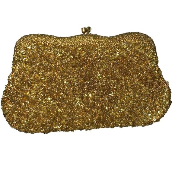 Handmade For Broadway Womens Clutch Purse Gold Beaded Vintage Rope Chain Handle - Picture 12 of 15